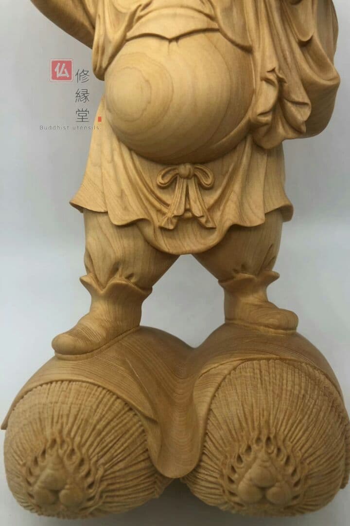 【修縁堂】珍品 七福神 大黒天立像 木彫仏像 彫刻 天然木檜材 仏教工芸