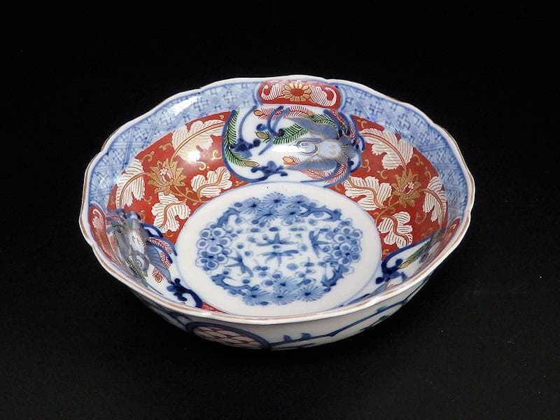 大聖寺伊万里　金襴手　花に福良雀の図　膾皿　５客　B267AS-BGl