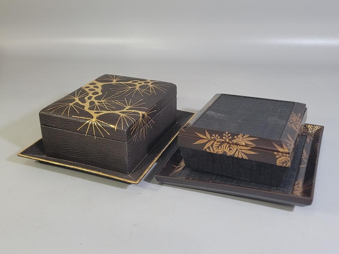 蒔絵 小箱 台付 二件 美品 DT701