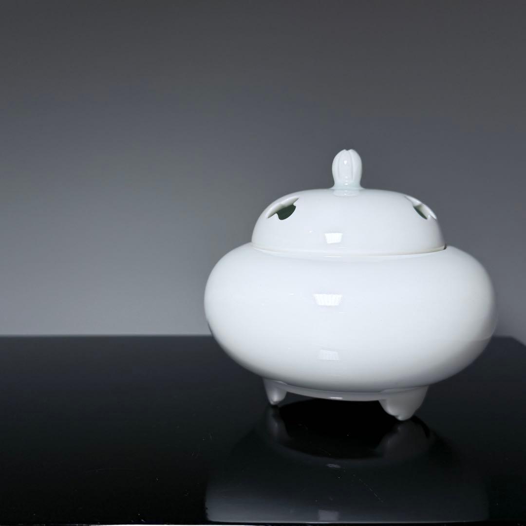 国重要無形文化財　人間国宝　井上萬二　自作　白磁香炉　共箱　共布　究極の白磁