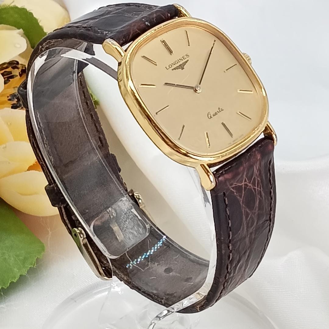 稼働品 LONGINES ロンジン クォーツ 腕時計 ゴールド スクエア