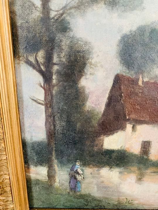 19世紀イギリス油絵、小池側の家