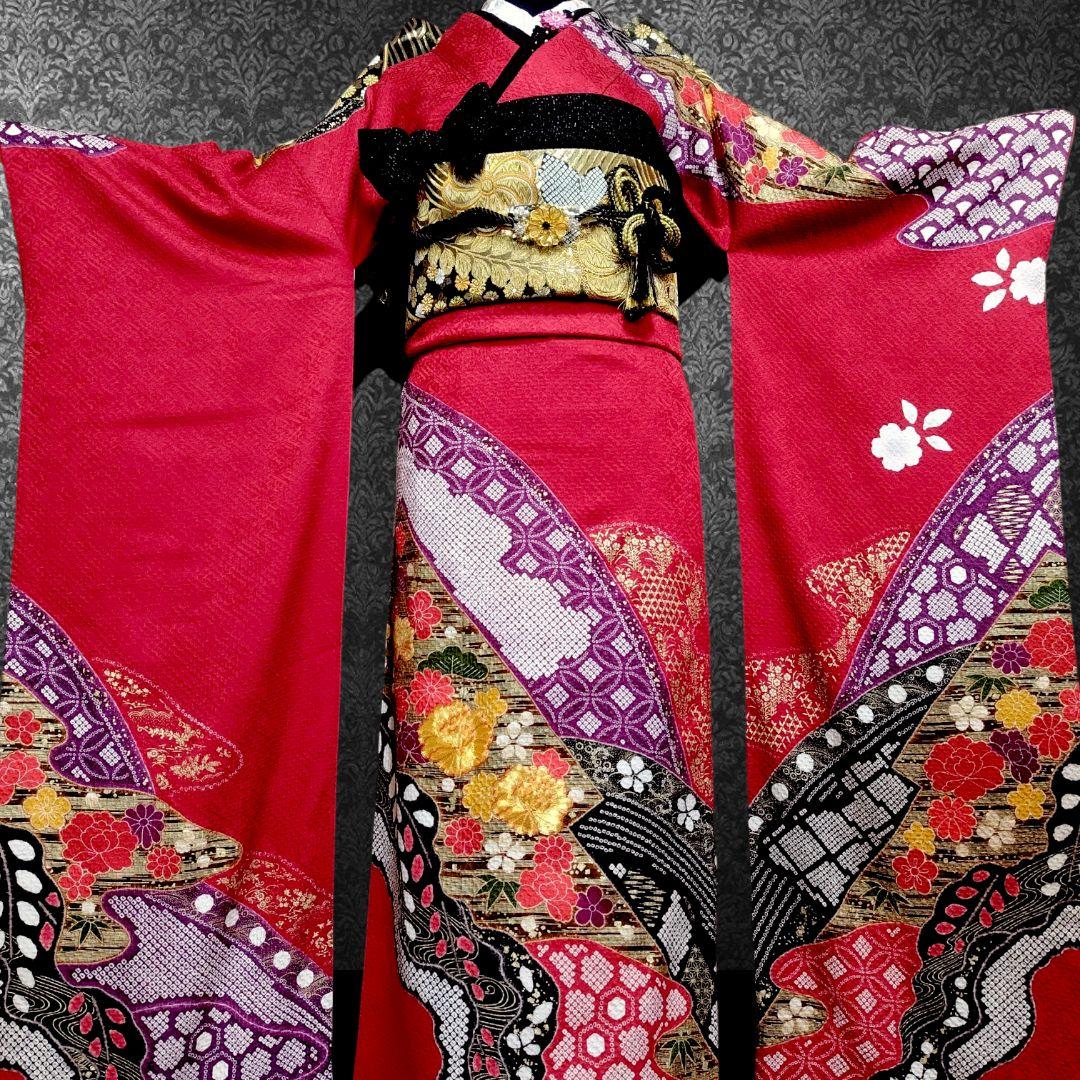 大特価SALE中☆振袖フルセット(7点)・成人式・総絞り・エンボス加工・金駒刺繍