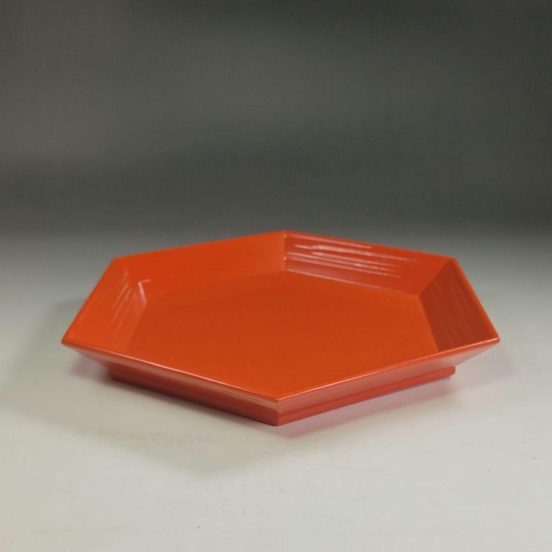 ウ298 六角盆『塗師　川瀬表完作』『一閑朱塗　六角盆　共箱』茶道具　漆塗