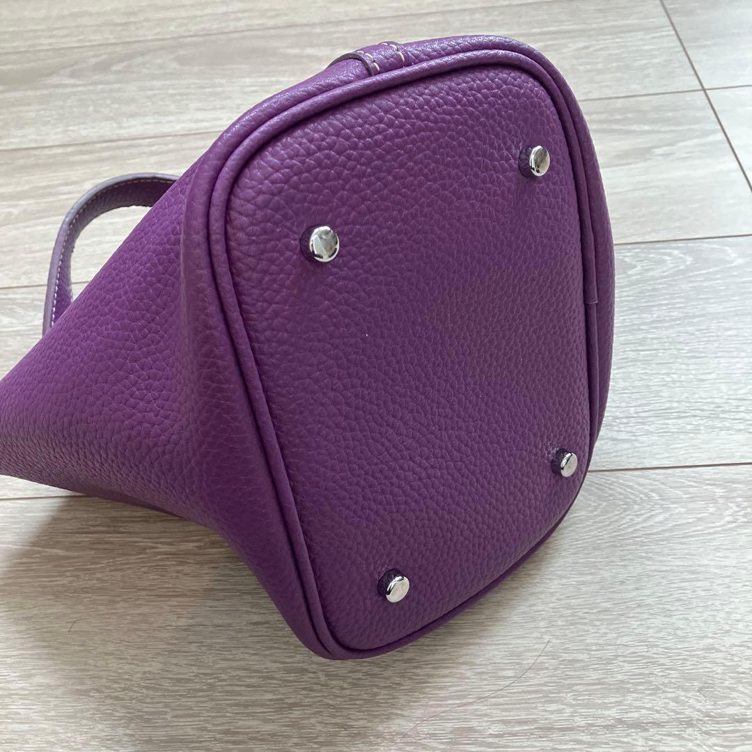 本革 キューブ型 ハンドバッグ バケツバッグ レザー パープル