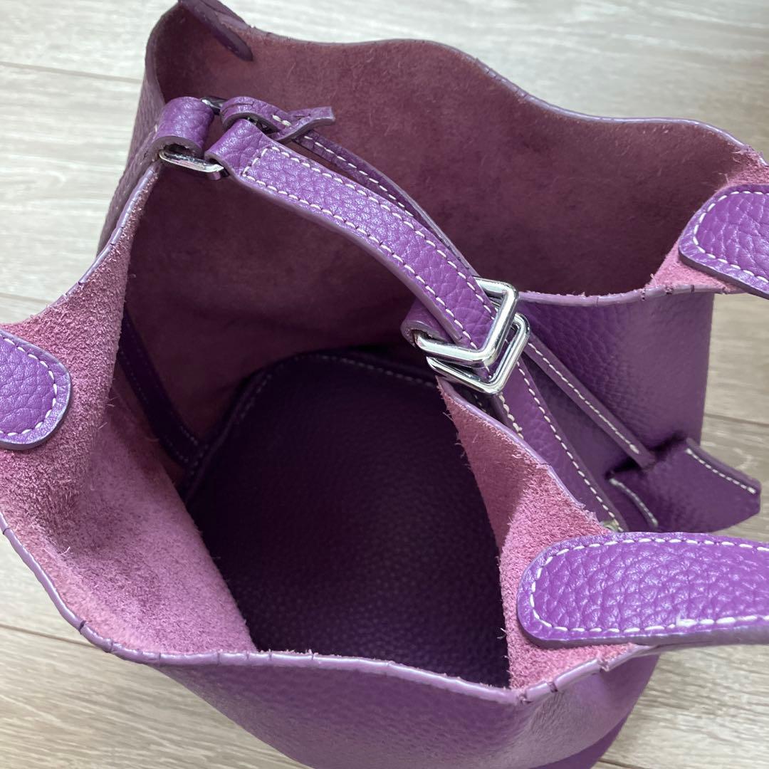 本革 キューブ型 ハンドバッグ バケツバッグ レザー パープル