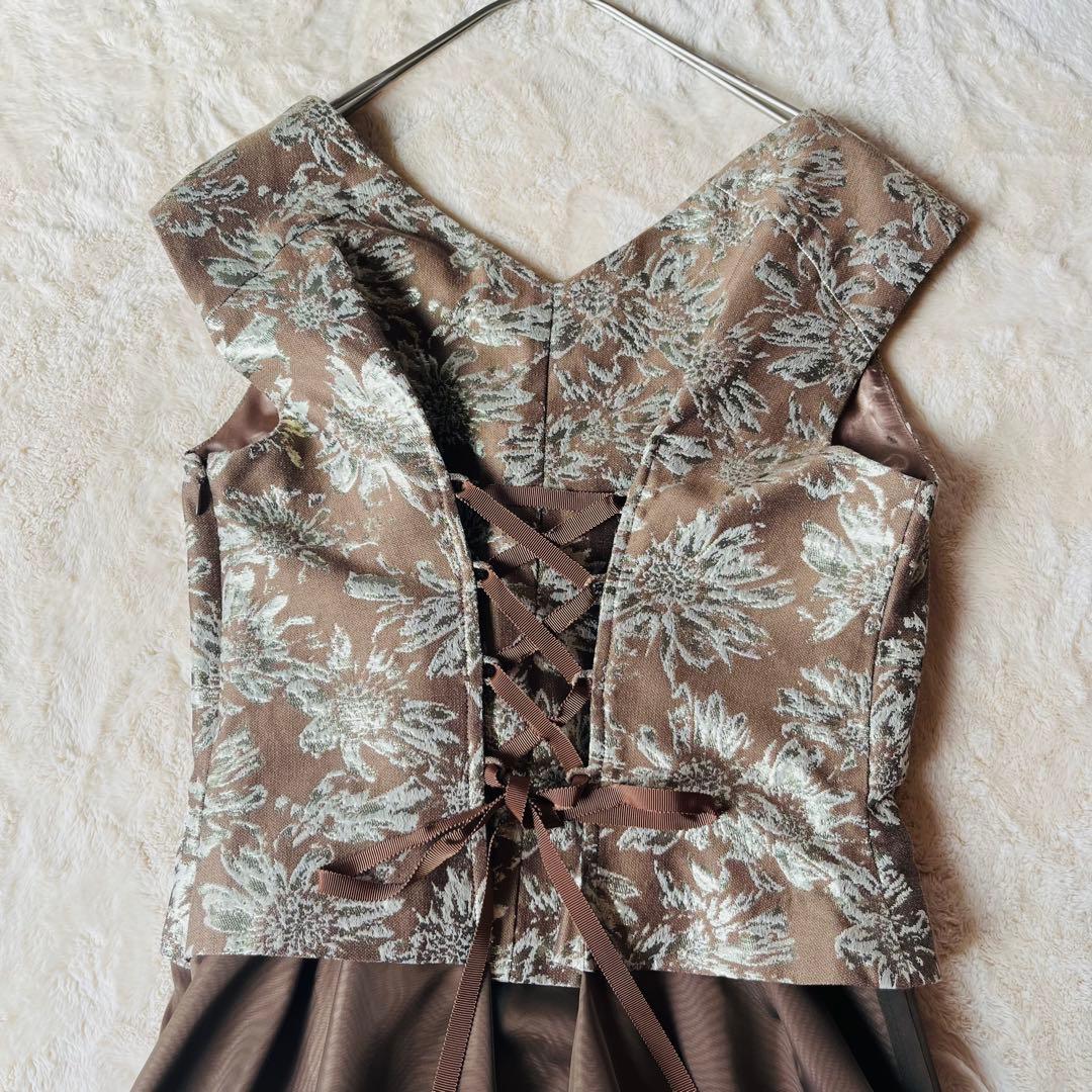 美品★AIMER エメ ブラウン/ゴールド ノースリーブドレス チュールスカート