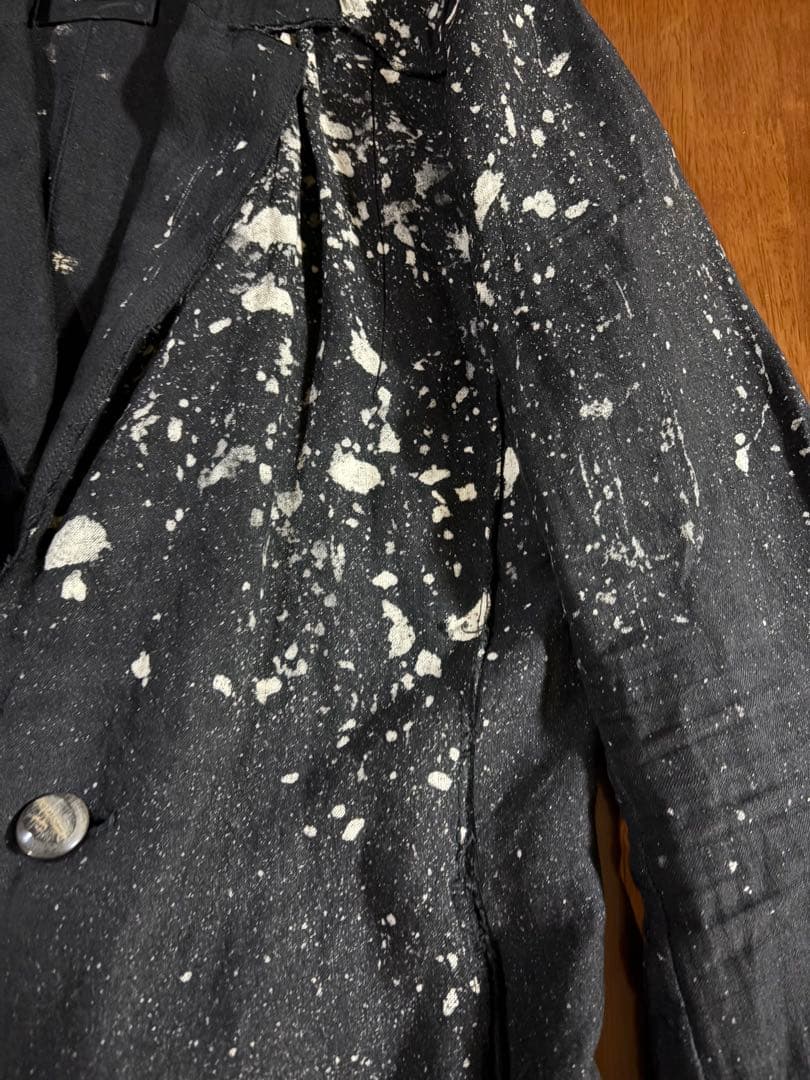 ファガッセン、リネン 黒 チェスター風コート ペイントスプラッシュ‼️