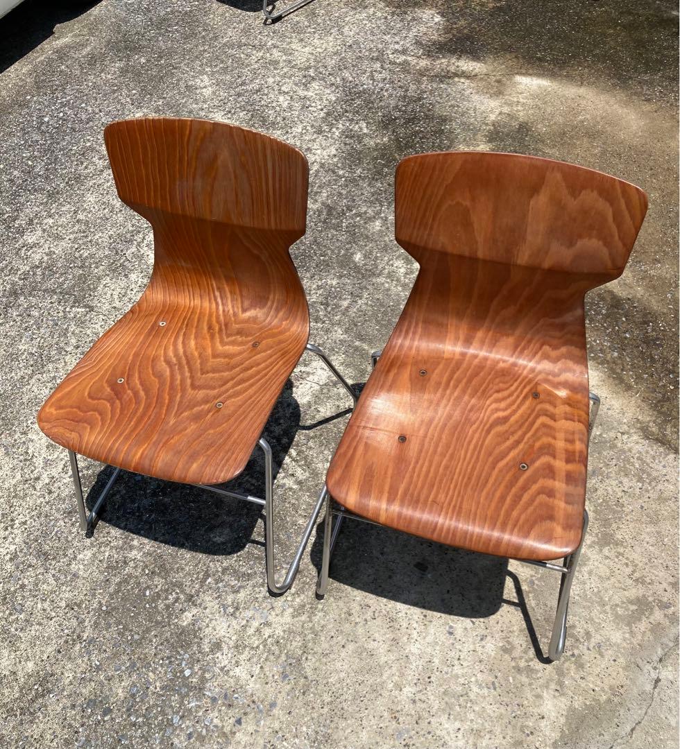 西ドイツ KOKUYO 木製 スタッキング チェア 2脚セット ①