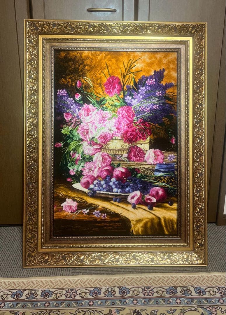 ペルシャ絨毯　絵画絨毯　タブリーズ産　手織り　タペストリー　横500✖️縦740㎜