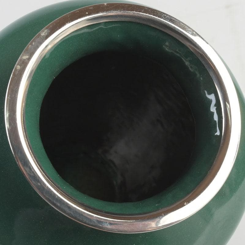 七宝焼　相互七宝謹製　緑釉　花文　花瓶　唐木台付　共箱　V　9837A