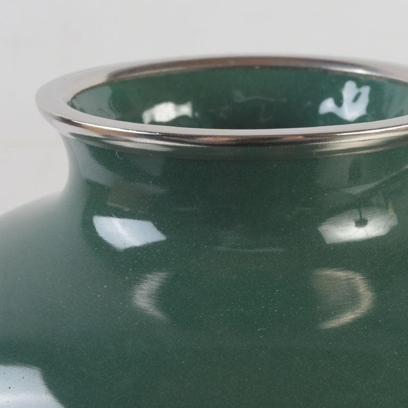 七宝焼　相互七宝謹製　緑釉　花文　花瓶　唐木台付　共箱　V　9837A