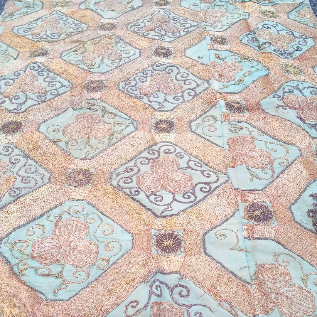 総金駒刺繍　打敷　内敷　総刺繍　仏教美術　地歌舞伎　歌舞伎　襤褸　骨董　古布