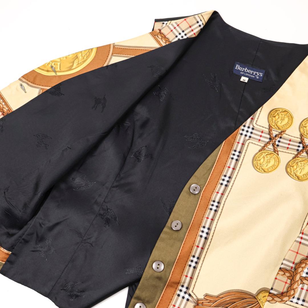 H3296◾️バーバリーズ　総柄スカーフモチーフベスト　ジレ　シルク100%