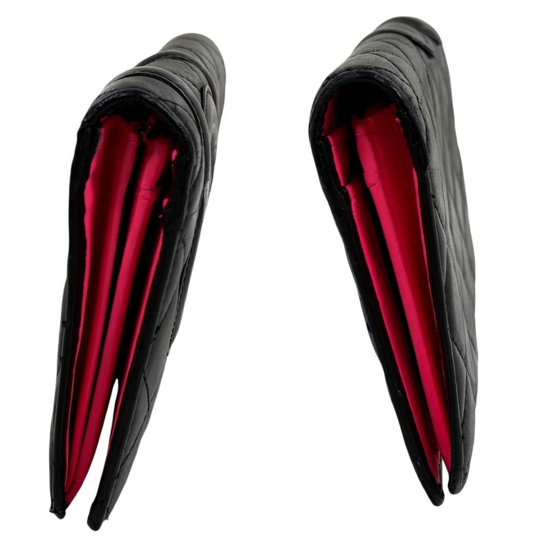 CHANEL シャネル カンボンライン ラムスキン 財布 ブラック ピンク