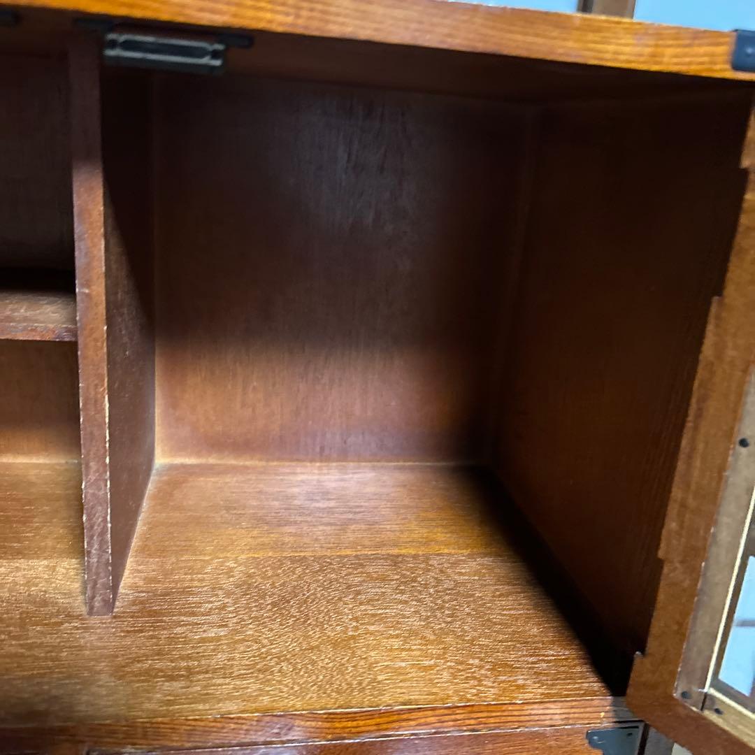 【アンティーク】民芸調水屋　茶箪笥　小箪笥　金具付　和キャビネット