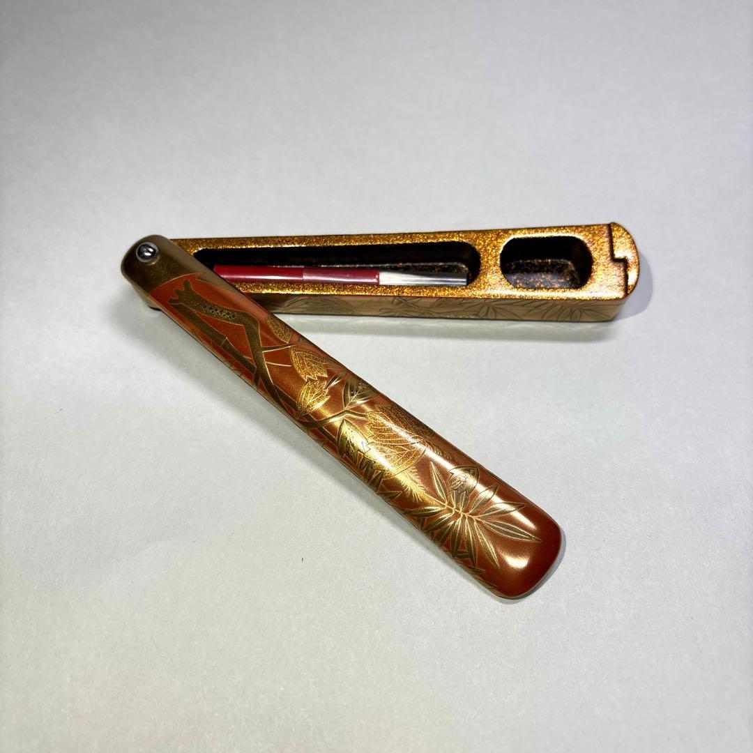 大井好雲斎　桐竹蒔絵矢立香合