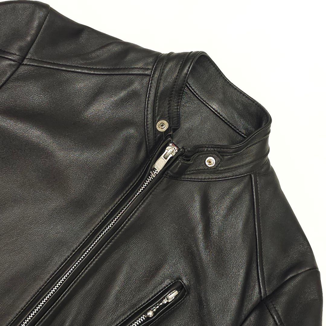 バッファローボブズ 羊革 シングルライダースジャケット 襟無し ファントム 黒