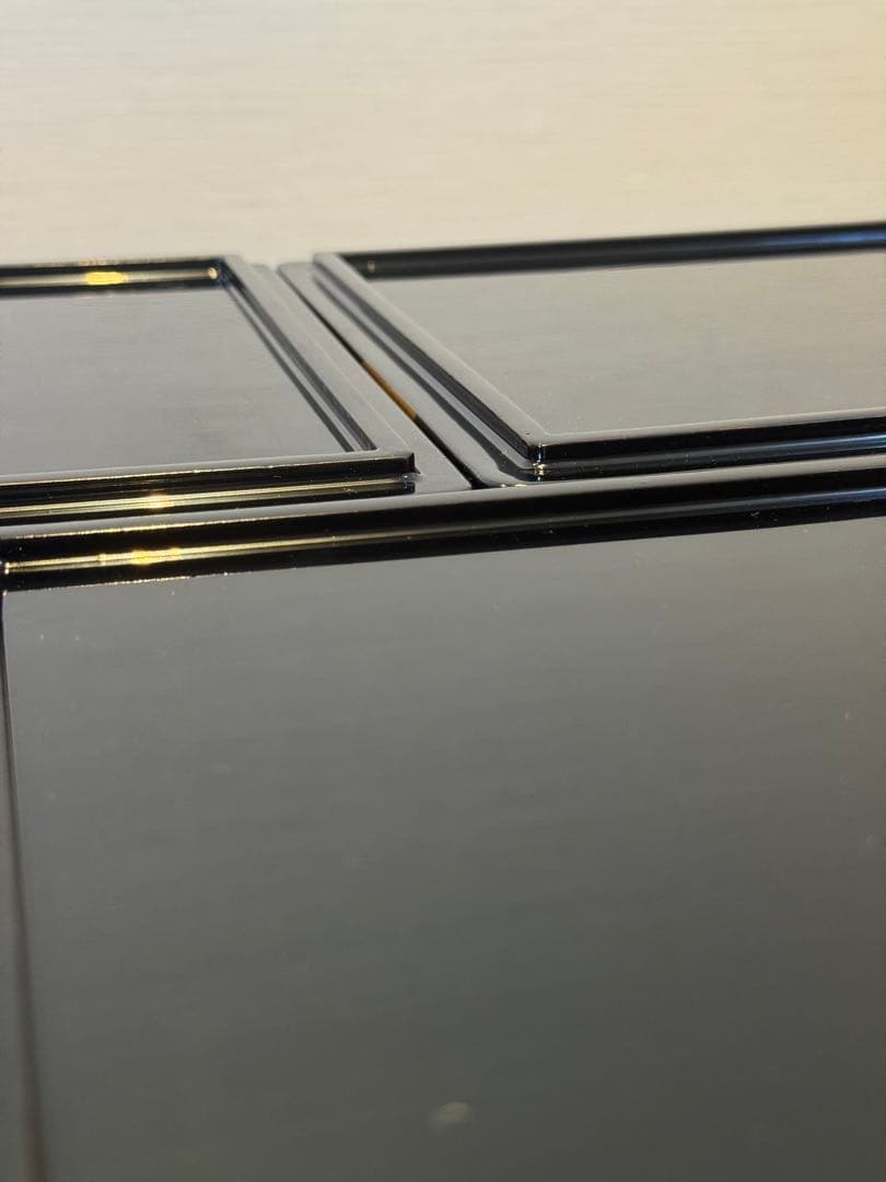 扇蒔絵 黒艶消内朱四段重箱 二枚蓋 共箱 丸に蔦 /茶懐石道具 会席 宴席 正月