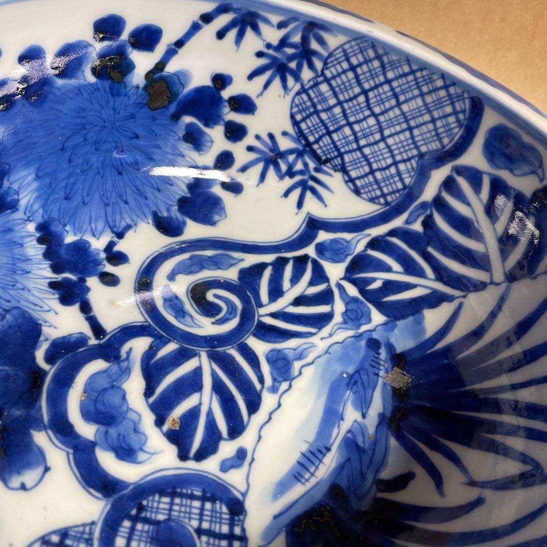 古い大鉢　【m38 染付　呉須　古伊万里　骨董　レトロ　アンティーク　ベロ藍】