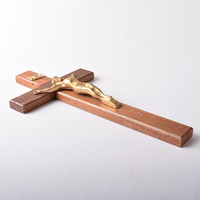 銅製　キリスト磔刑像　木製　クロス　十字架　C　7730