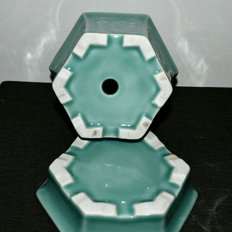 龍泉青磁六角鉢 盆栽鉢 青磁鉢 山野草鉢 多肉植物 植木鉢 小品大品盆栽鉢 置物