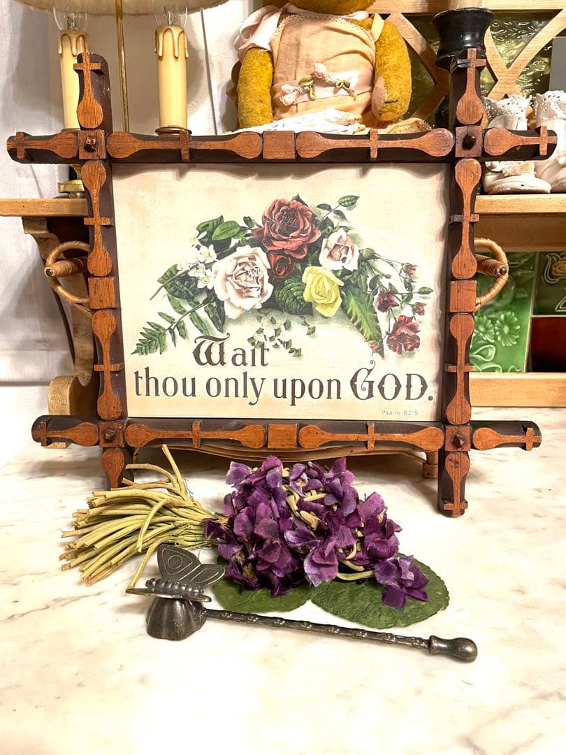 ♡アンティーク　ピクチャーフレーム　ローズ　キリスト　マリア　ミセル　ガラス入り