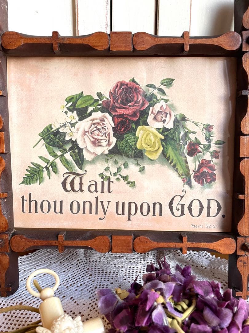 ♡アンティーク　ピクチャーフレーム　ローズ　キリスト　マリア　ミセル　ガラス入り