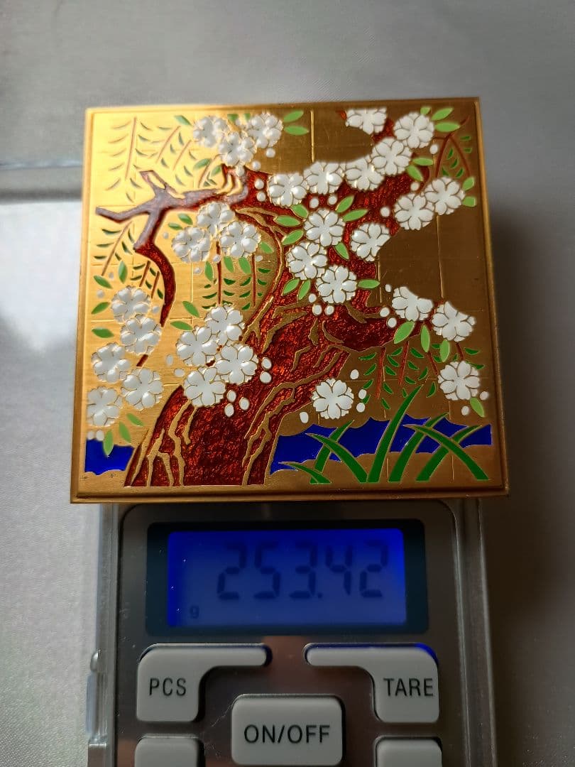 【希少】久蔵桜 七宝入り銀章牌 純銀製 金メッキ仕様 約253g
