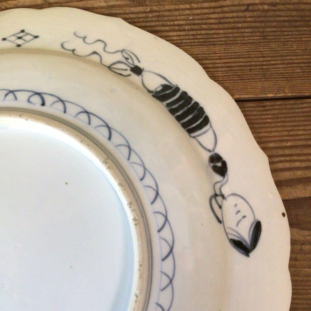 No4177古伊万里　赤絵金彩花鳥文　輪花大皿　直径40.5cm 飾皿　送料無料