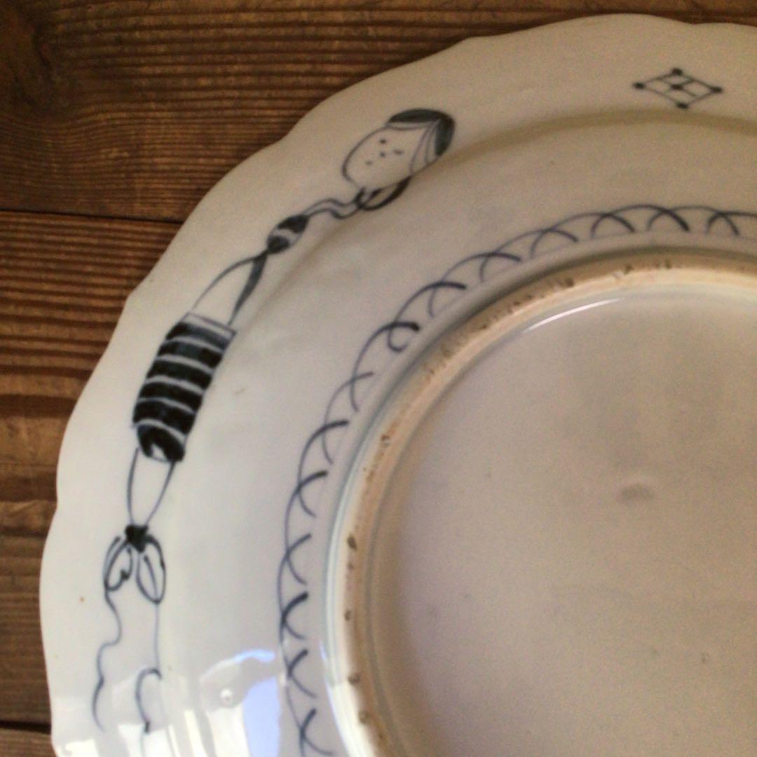 No4177古伊万里　赤絵金彩花鳥文　輪花大皿　直径40.5cm 飾皿　送料無料