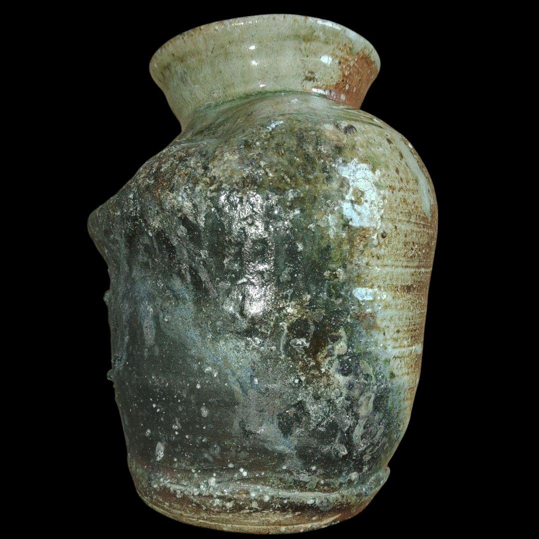 古信楽焼　踞壺　茶壺　窯変灰被り