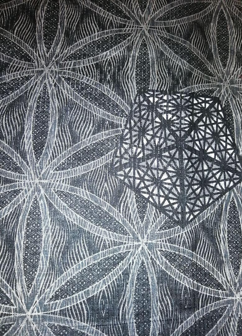 ★なおはる★サロン浴衣 縦絽 細密染 麻の葉柄 黒茶系