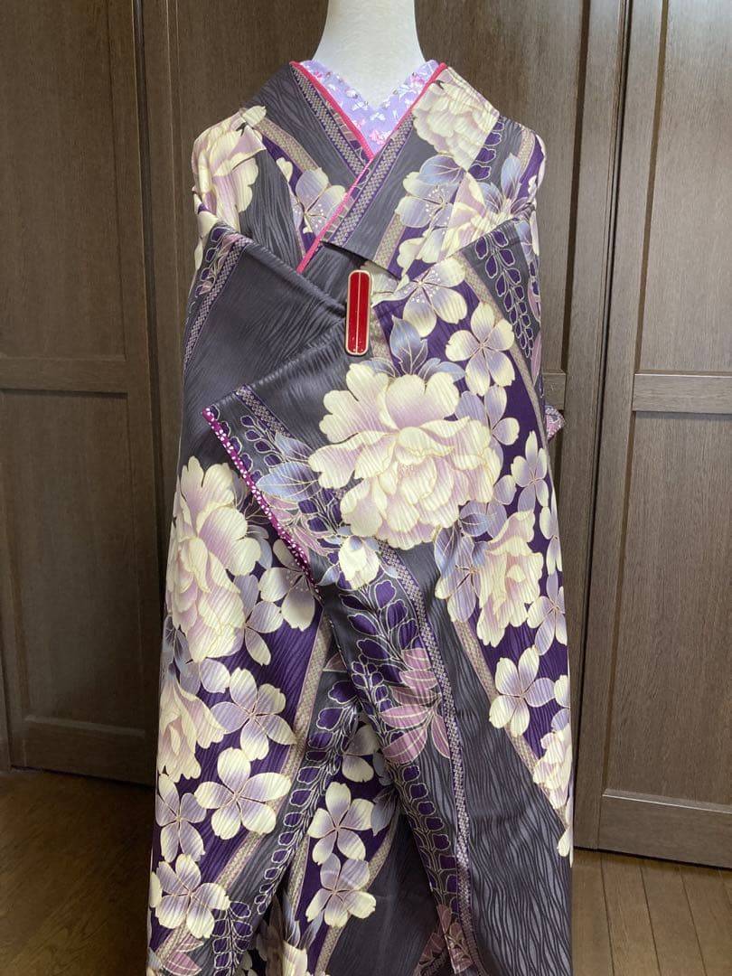 洗える　振袖　ポリエステル　H.L グレイッシュパープル　衣紋抜付き長襦袢