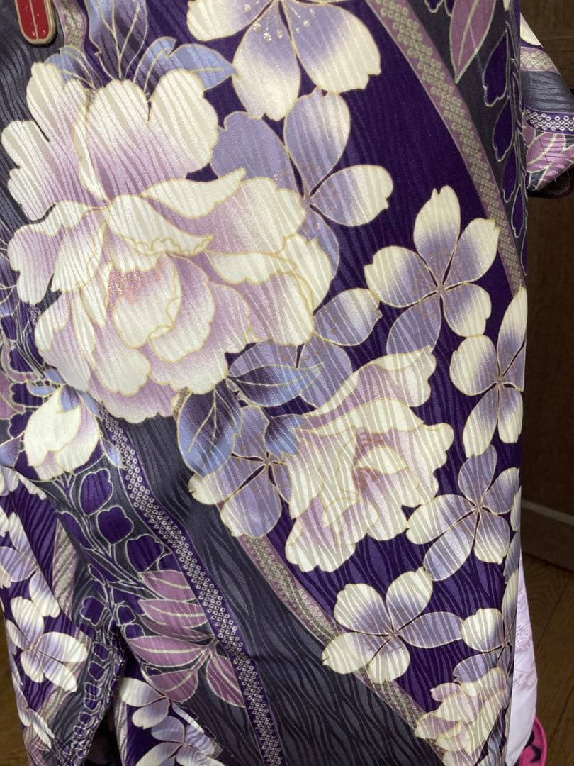 洗える　振袖　ポリエステル　H.L グレイッシュパープル　衣紋抜付き長襦袢