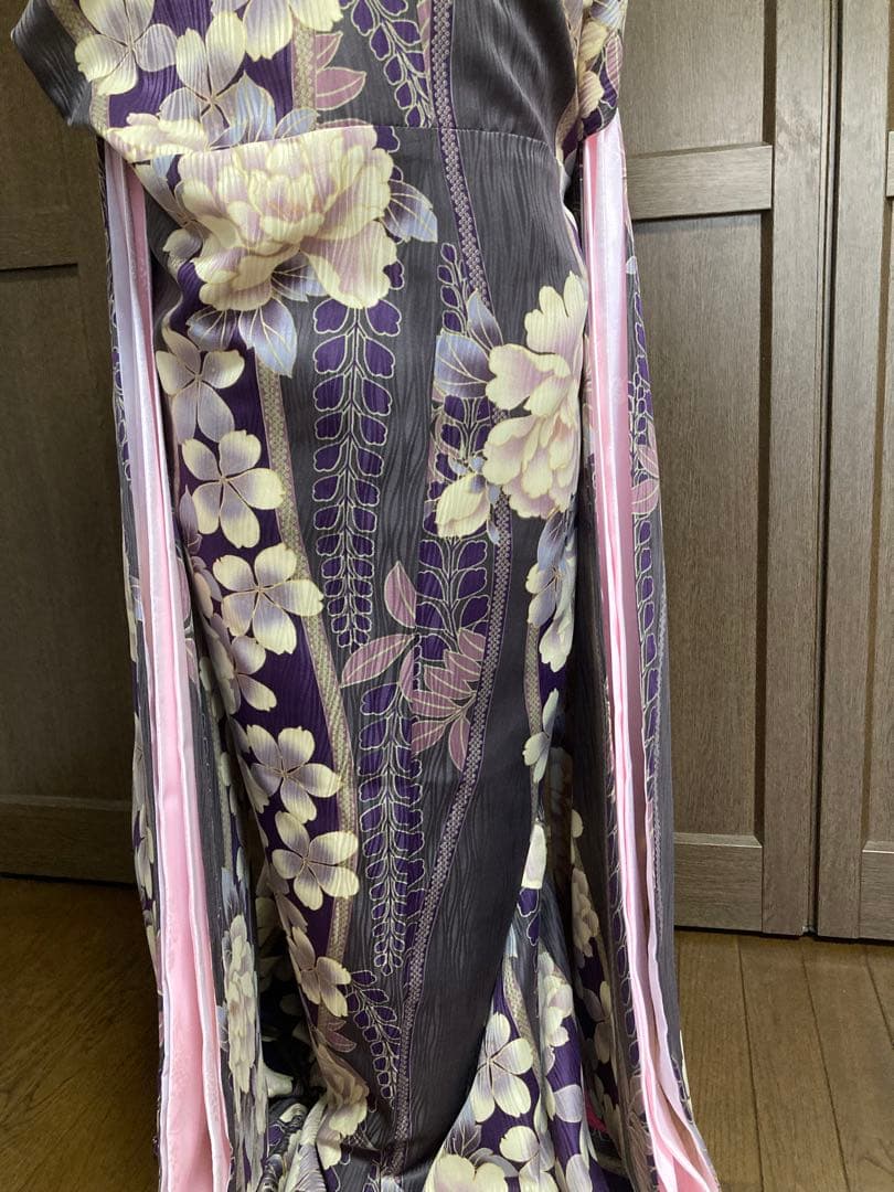 洗える　振袖　ポリエステル　H.L グレイッシュパープル　衣紋抜付き長襦袢