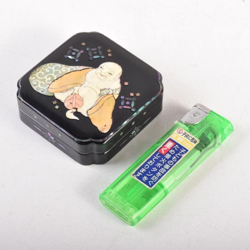 茶道具　壱寿作　螺鈿装飾　布袋蒔絵　香合　共箱　V　8324