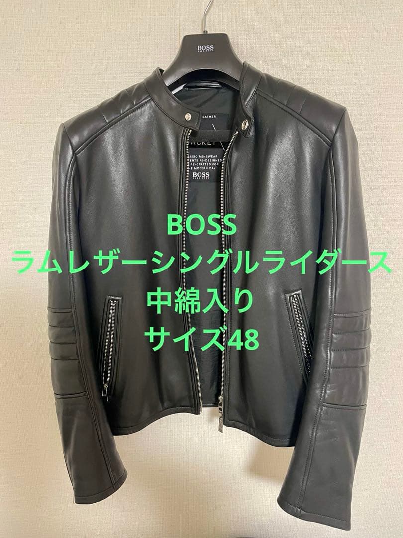 BOSS ブラックレザー シングルライダースジャケット