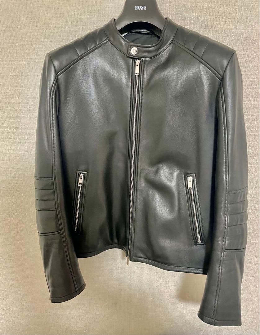 BOSS ブラックレザー シングルライダースジャケット