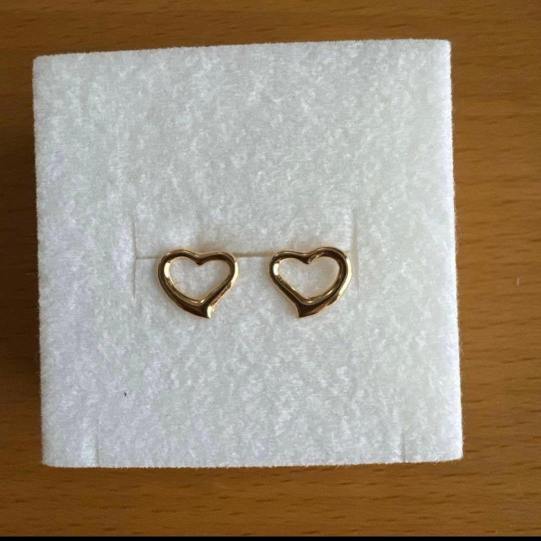 k18 ピアス　オープンハート イエローゴールド　Lサイズ約10mm×9mm