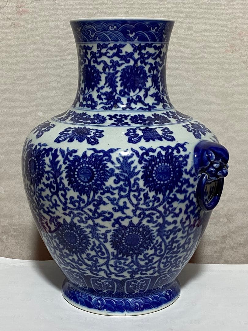 ♦中国古陶磁 鑑定済 大清乾隆年製銘 100年〜130年前 青花尊形瓶 古美術品