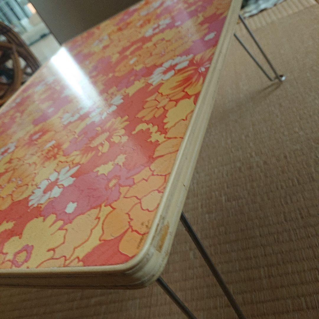 アンティークレトロポップな花柄ローテーブルオレンジカラー