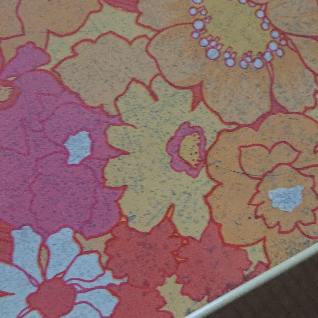 アンティークレトロポップな花柄ローテーブルオレンジカラー