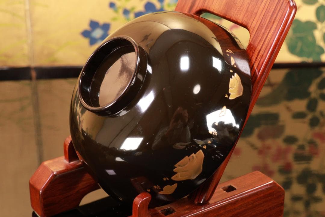 Akiko　輪島塗　図替わり　草花蒔絵　吸物椀　五客　木製　BJ118