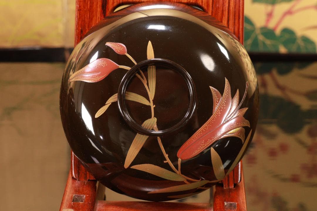 Akiko　輪島塗　図替わり　草花蒔絵　吸物椀　五客　木製　BJ118