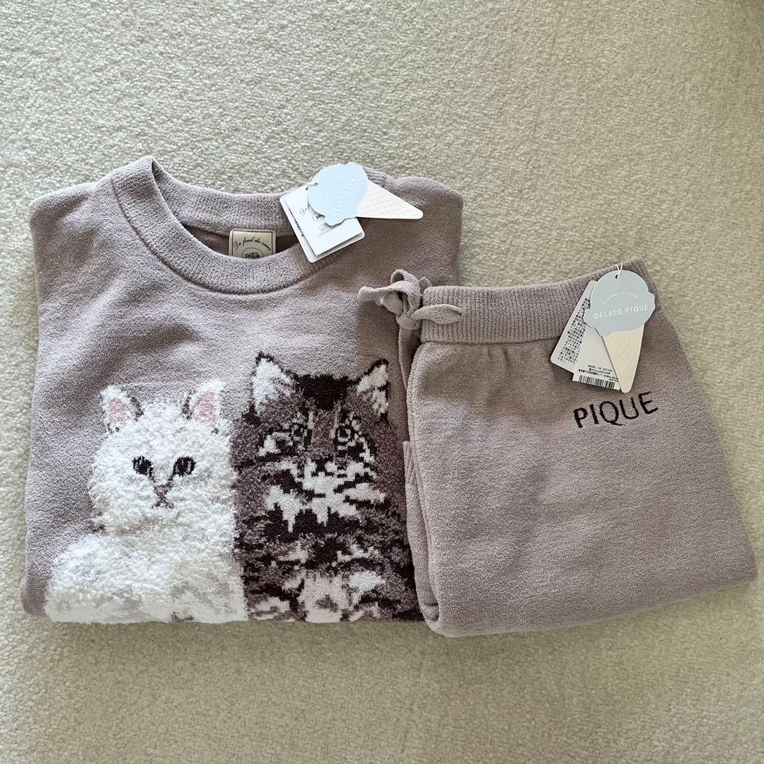 【新品・正規品】 ジェラートピケ ツインキャットジャガード ベージュ 上下セット