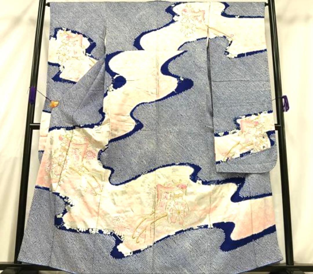 振袖 フルセット6点特価サイズM総絞り御所車銀駒刺繍　正絹　売り切り終了