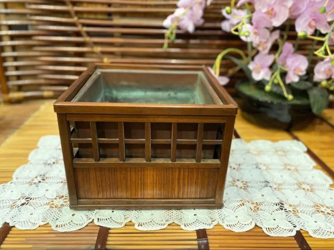 時代物 銅炉 唐木格子角火鉢 火道具 昭和レトロ 当時物 年代物 インテリア