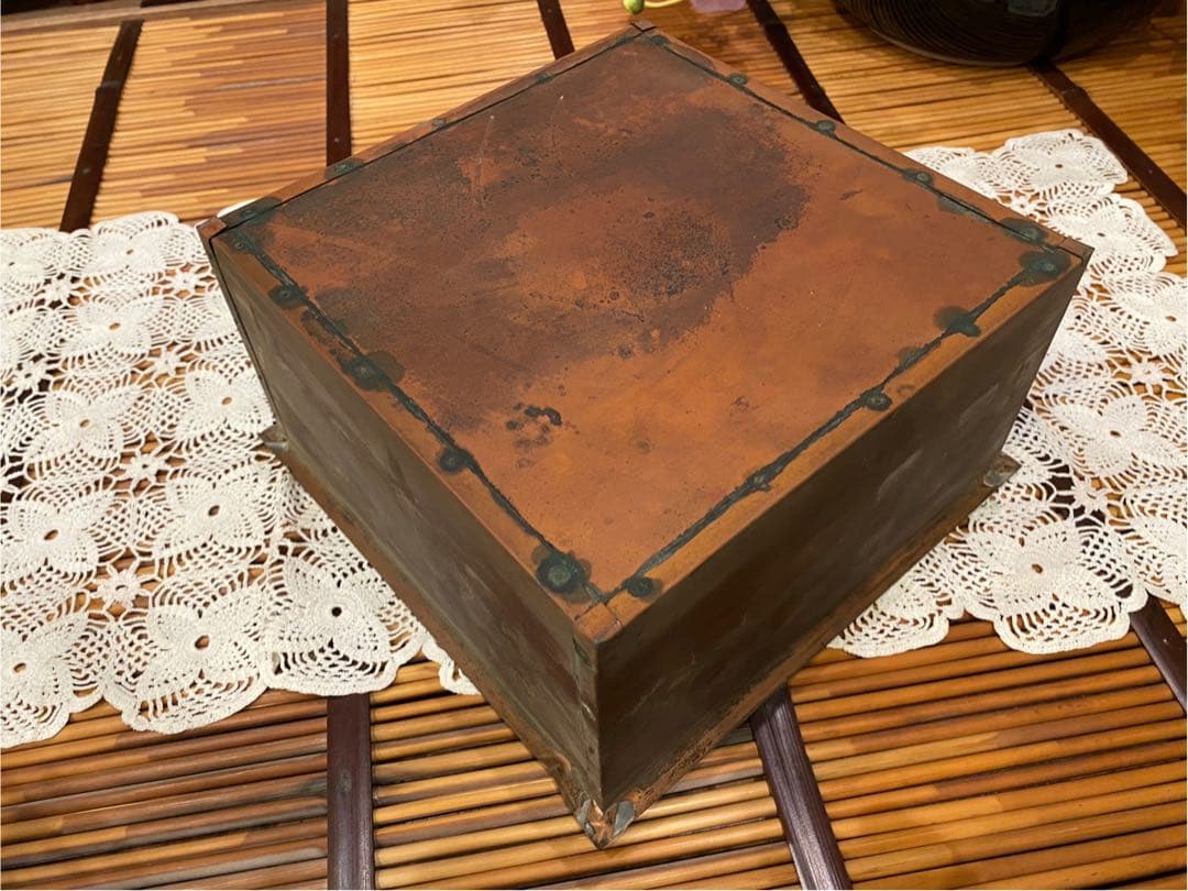 時代物 銅炉 唐木格子角火鉢 火道具 昭和レトロ 当時物 年代物 インテリア