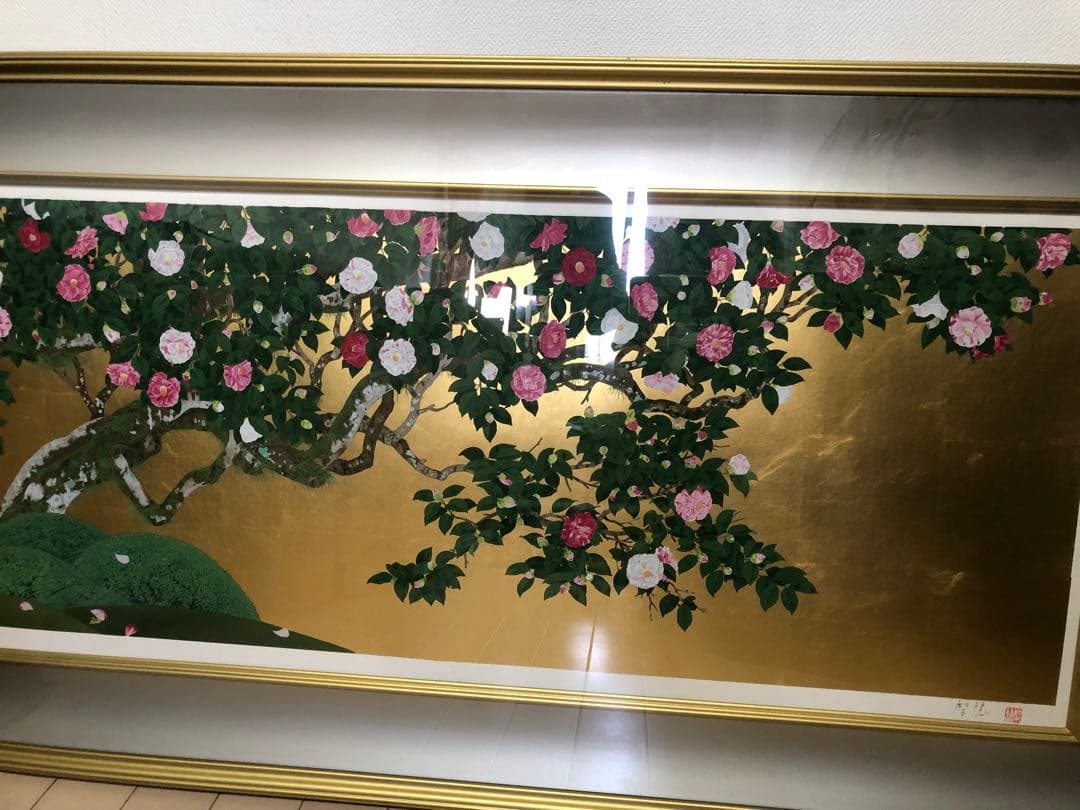 日本画家森田りえ子大型！版画柊野五色椿Japanシルクスクリーン限定直筆サイン